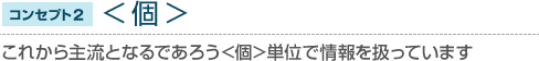 コンセプト2、個。これから主流となるであろう<個>単位で情報を扱っています。