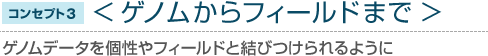 コンセプト3、ゲノムからフィールドまで。ゲノムデータを個性やフィールドと結びつけられるように